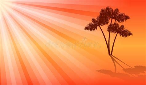 Sunset Landscape With Palm Trees Silhouettes Stock Vector