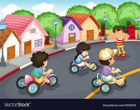 Kids Playing On The Road Royalty Free Vector Image