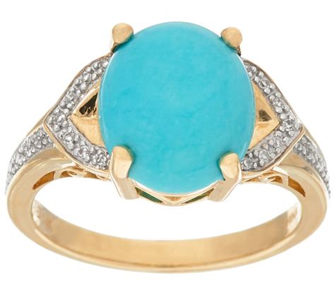 As Is Sleeping Beauty Turquoise And Diamond Ring K Gold Qvc Com