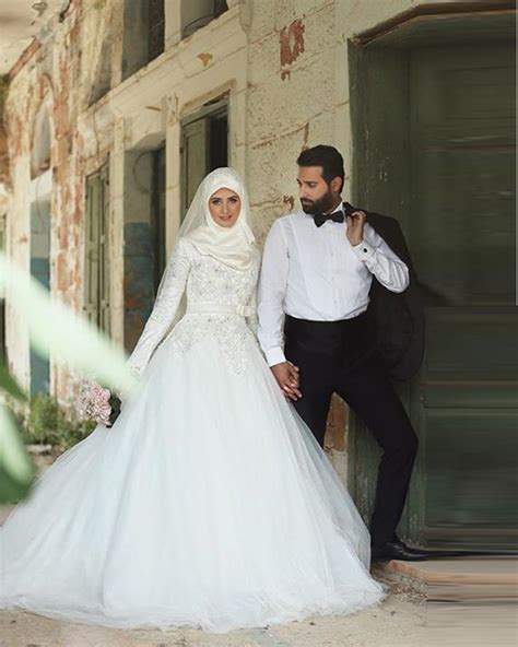 Vestido Noiva Muslim Wedding Dress Hijab Long Sleeve Arabic Wedding Gown Satin Ball Gown