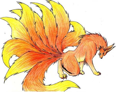 Nine Tailed Fire Kitsune Fox Drawing Fox Art Nine Tailed Fox