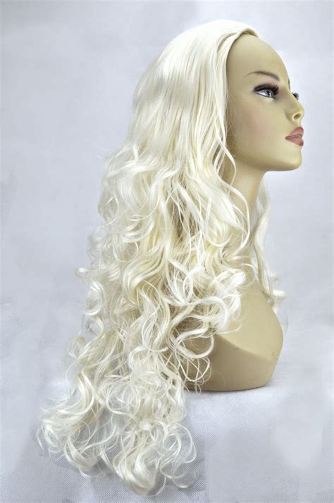 22 Ladies 34 Wig Half Fall Clip In Hair Piece Curly White Blonde 60m Health