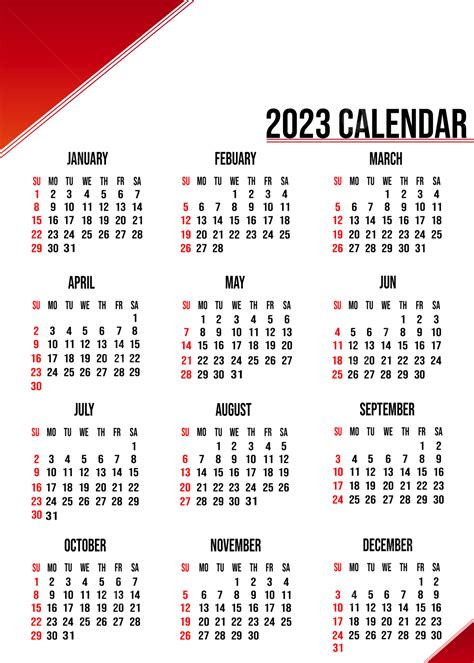 One Page 2023 Calendar Design 2023 2023 Calendar 2023 Calendar