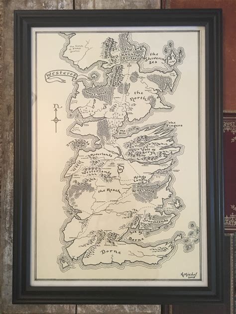 Westeros Antiqued Classic Hand Drawn Map Etsy
