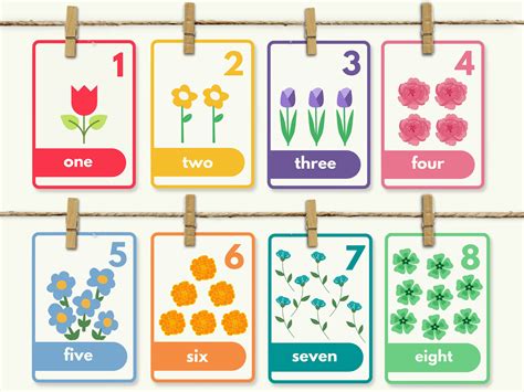 Number Flashcards 1 20 Flower Numbers Flashcards Etsy