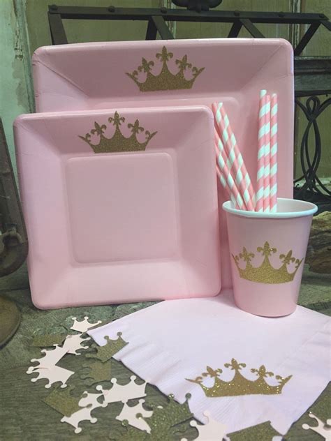 Party Pack Princess Birthday Party Pink And Gold Glitter Crown Cups
