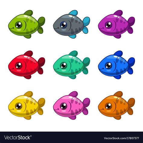 Funny Cartoon Colorful Fishes Set Royalty Free Vector Image