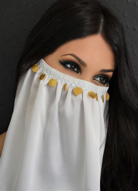 Chiffon Face Veil With Golden Coins Belly Dancer Mask Muslim Veil Harem