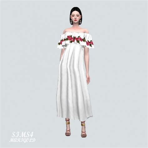 Sims4 Marigold Summer Rose Off Shoulder Long Dress • Sims 4 Downloads