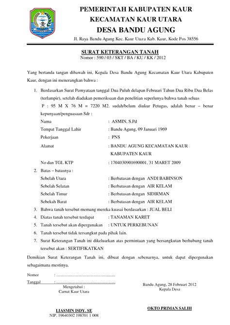 Contoh Surat Keterangan Tanah