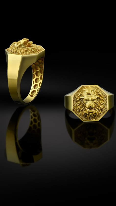 10k Gold Lion Mens Ring Signet Lion Rings 18k Gold Lion Head Etsy