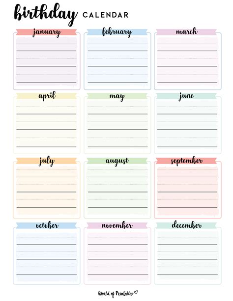 8 Best Images Of Printable Monthly Birthday List Temp