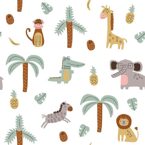 Premium Vector Seamless Pattern With Jungle Animals