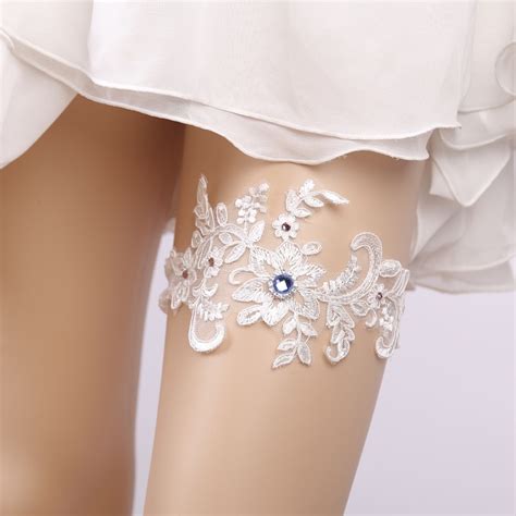 Wedding Garters Blue Rhinestone White Embroidery Floral Sexy Garters Best Crossdress And Tgirl Store