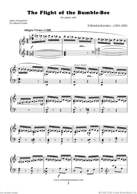 Rimsky Korsakov The Flight Of The Bumblebee Sheet Music For Piano
