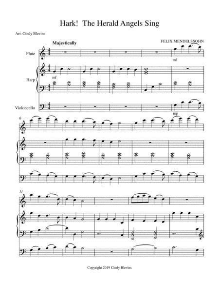 Hark The Herald Angels Sing For Harp Flute And Cello Sheet Music Pdf