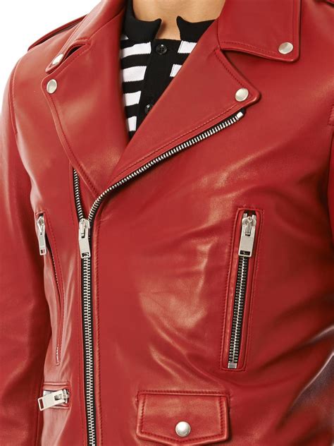 Saint Laurent Leather Motorcycle Jacket In Red For Men Lyst