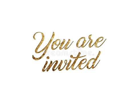 Golden Glitter Isolated Hand Writing Word You Are Invited Stock