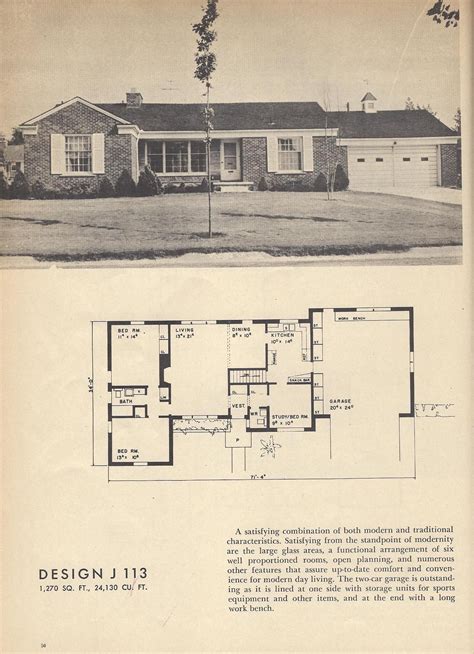 J113 Vintage House Plans Mid Century House Plans 1954 Homes Mid