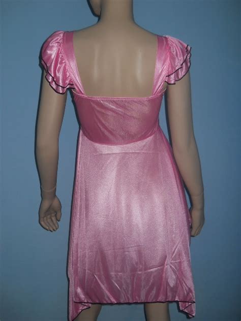 Fashion Care U L Sexy Satin Ruffle Sequins Pink Stylist Sleepwear