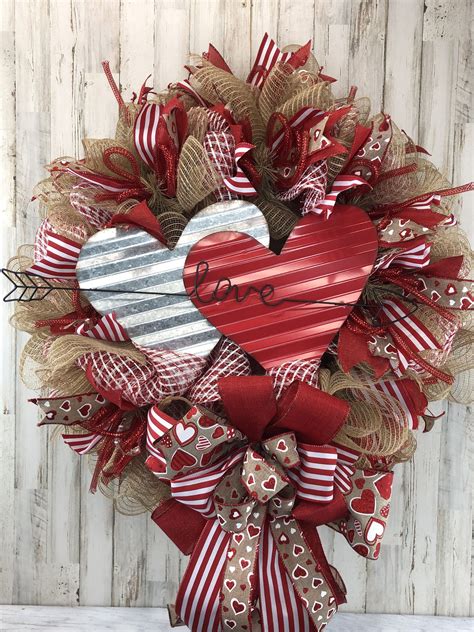 Valentines Wreath For Front Door Deco Mesh Valentines Mantel Etsy