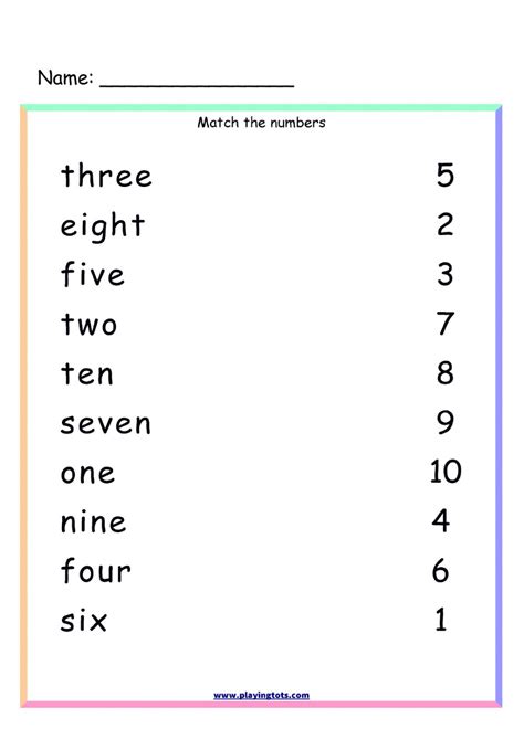 Match Numbers And Words Worksheet