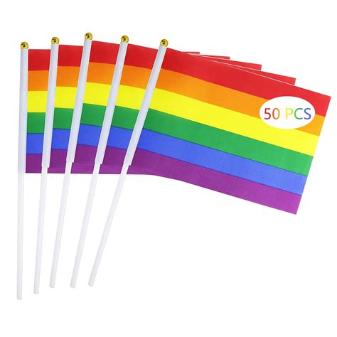 buy 50 pack mini pride flag small lgbt rainbow flag hand held stick flags for gay lesbian