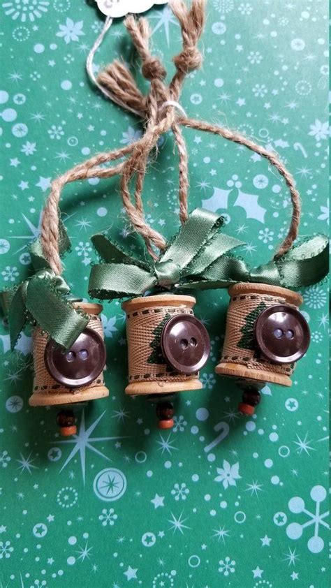 Christmas Ornament Vintage Wooden Spools With Burlap Etsy Burlap