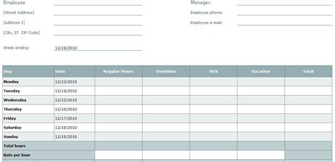 Blank Time Sheet Form Employee Timesheet