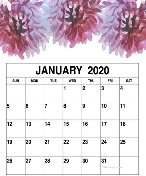 Printable January 2020 Calendar Free Calendar