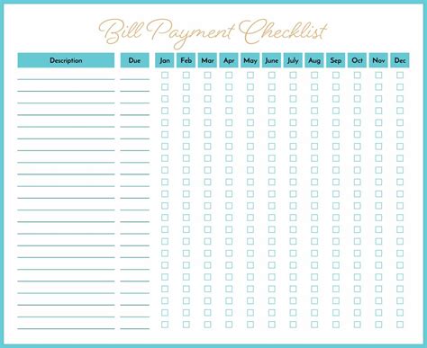 10 Best Free Printable Bill Payment Chart