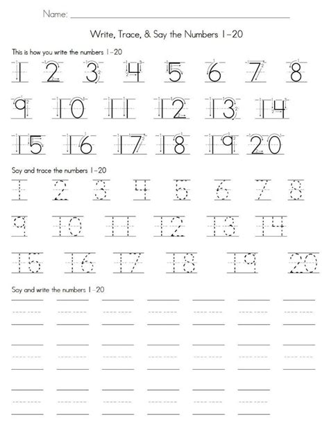 Numbers 1-20 Handwriting Worksheets