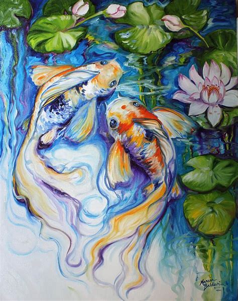 Koi Koi And Lily By Marcia Baldwin Koi Painting Koi Art Fish Art