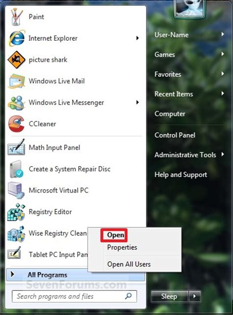 If you want your favorite application to start up automatically when your windows 7 login, then there is a small trick for it. Start Menu All Programs in Windows 7 - Restore Default ...