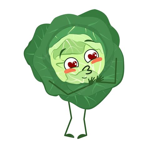 Premium Vector Cute Cabbage Character Falls In Love With Eyes Hearts Face Arms And Legs The