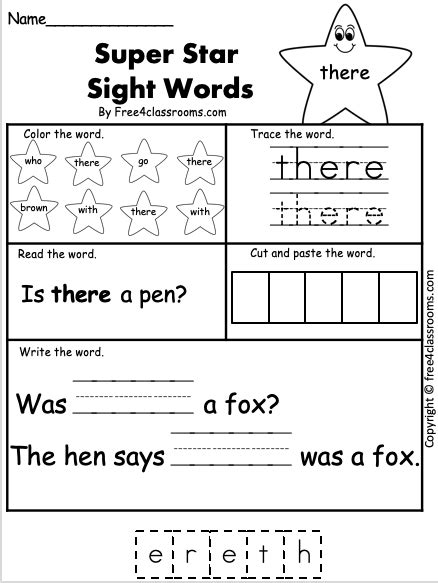 Free Sight Word Worksheet There Free4classrooms