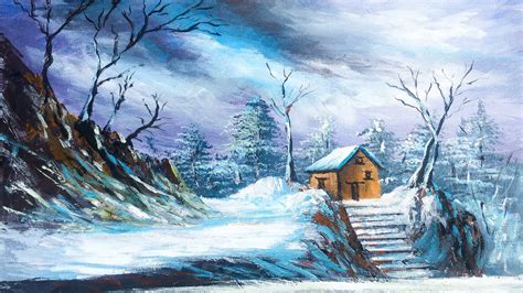 Snowy Winter Acrylic Landscape Paintings Tutorial How To Paint Step