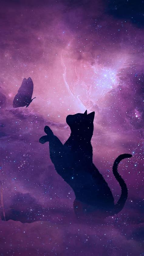 Black Cat Purple Violet Sky Celestial Event Illustration