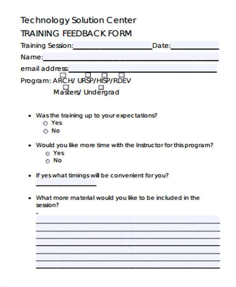 Free 8 Sample Training Feedback Forms In Ms Word Pdf