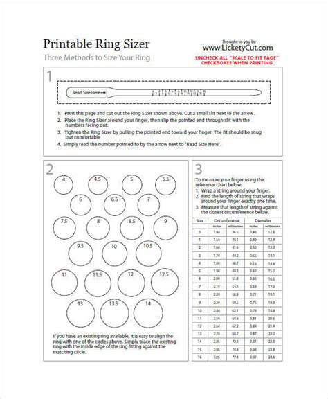 Free Printable Ring Sizing Chart Men