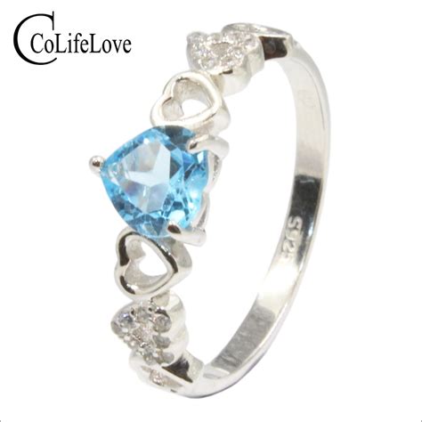 100 Natural Light Blue Topaz Engagement Ring For Girl 6 Mm Heart Cut