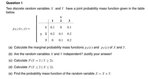 Solved Question 1 Two Discrete Random Variables X And Y Have Chegg