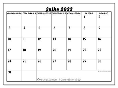 Calendário De Julho De 2023 Para Imprimir “444sd” Michel Zbinden Br