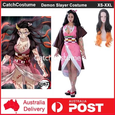 Demon Slayer Kimetsu No Yaiba Kamado Nezuko Cosplay Costume Kimono Wig