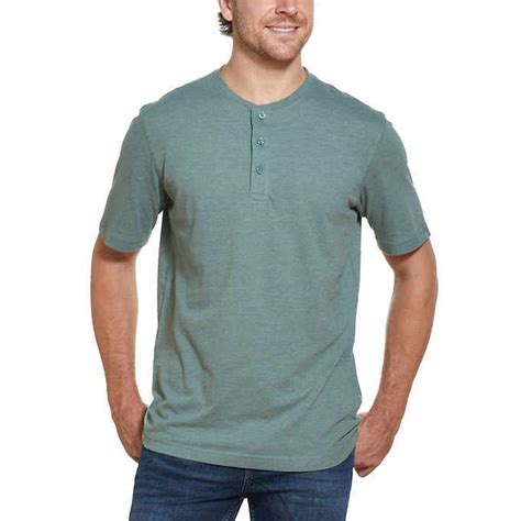 Weatherproof Vintage Men S Button Short Sleeve Henley Shirt Green Medium Amazon In