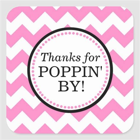 Thanks For Poppin By Square Sticker Chevron Zazzle Baby Shower