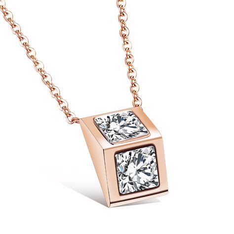 Fatelove Triangular Prism Design Pendant Necklace Titanium Steel Rose