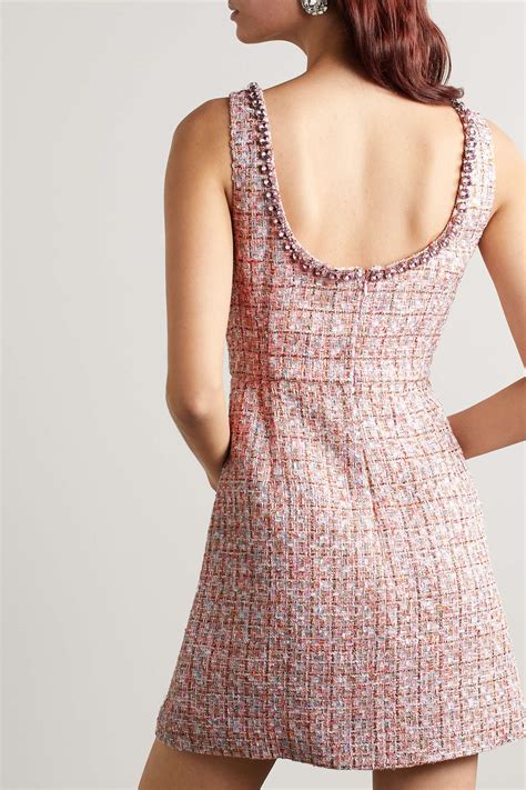 blush crystal embellished wrap effect metallic tweed mini dress self portrait net a porter