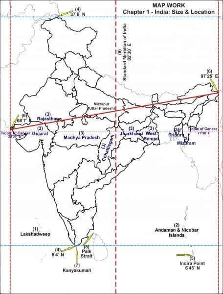 On A Physical Map Of India Mark The Following I North South Extent