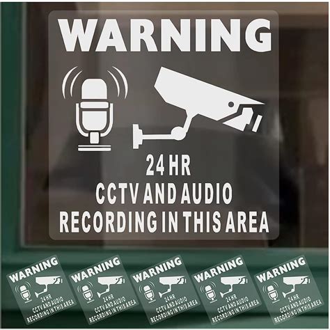 6 X Stickers Cctv Camera And Audio Recording Window Signs 24hr 24 Hour